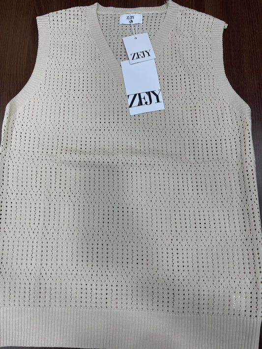 ZFJY Cream Colour Knitted Premium Quality Tank Top 3201