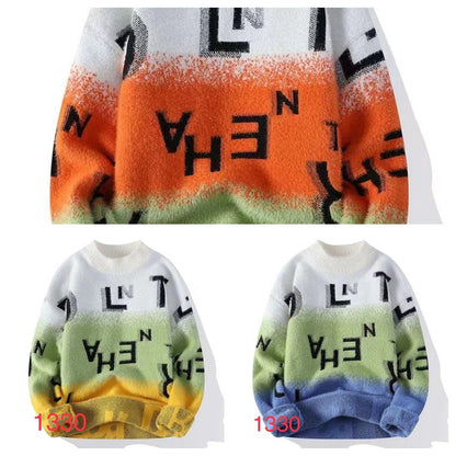 White Orange Teal  Colour With Text Print Turtleneck Sweater Unisex Sweater 19355