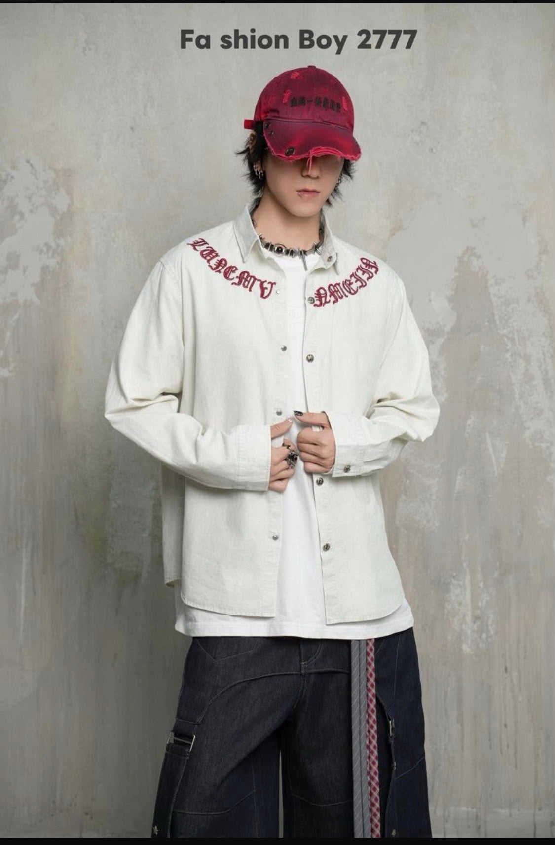 Vogue Design RHC CHR Cream Colour Red Embroidery  Full Sleeve Imported Men’s Shirt 2777