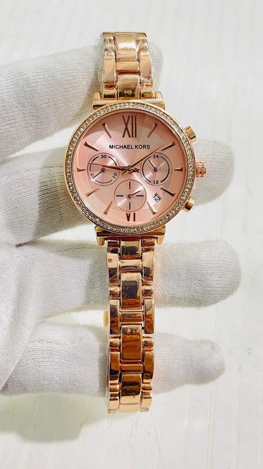 Cim Copper Slim Chain Copper Dial Studed Ladies Watch 989370