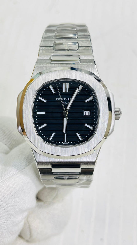 PP Silver Chain Black Dial Pat Tap Heavy Machinery Men’s Watch 989663