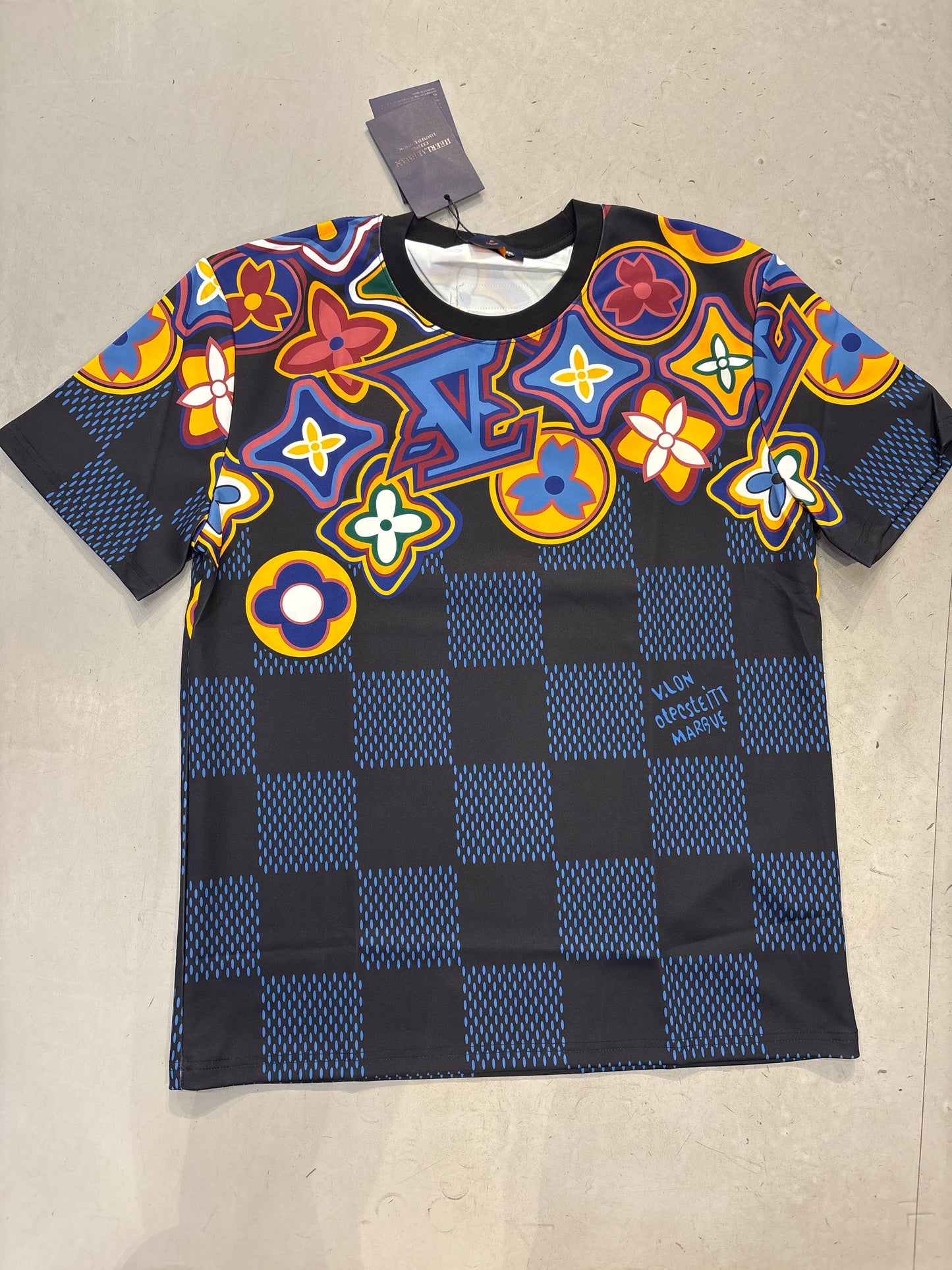Luyimengkou Black Colour With Yellow Blue VL Print Imported Unisex Jersey T-Shirt 51015