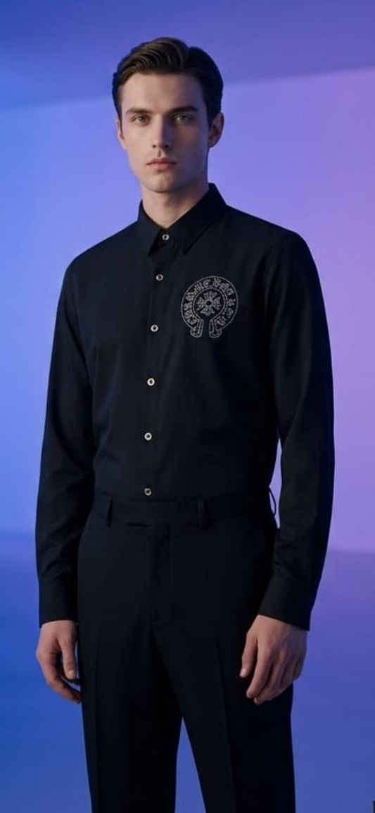 RHC CHR Hearts Black Colour With White Stud Premium Quality Partywear Shirt 990707