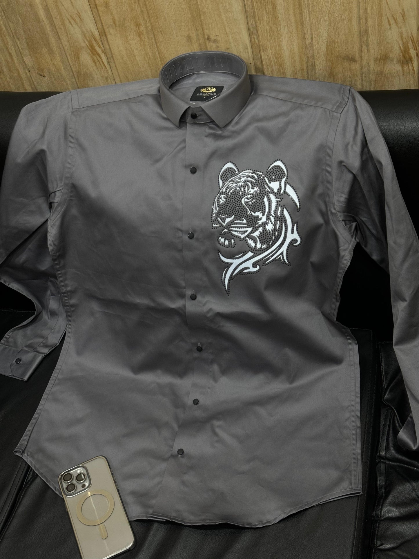 Aquarius Grey Colour With Tiger Print Premium Quality Club Wear Shirt 2455