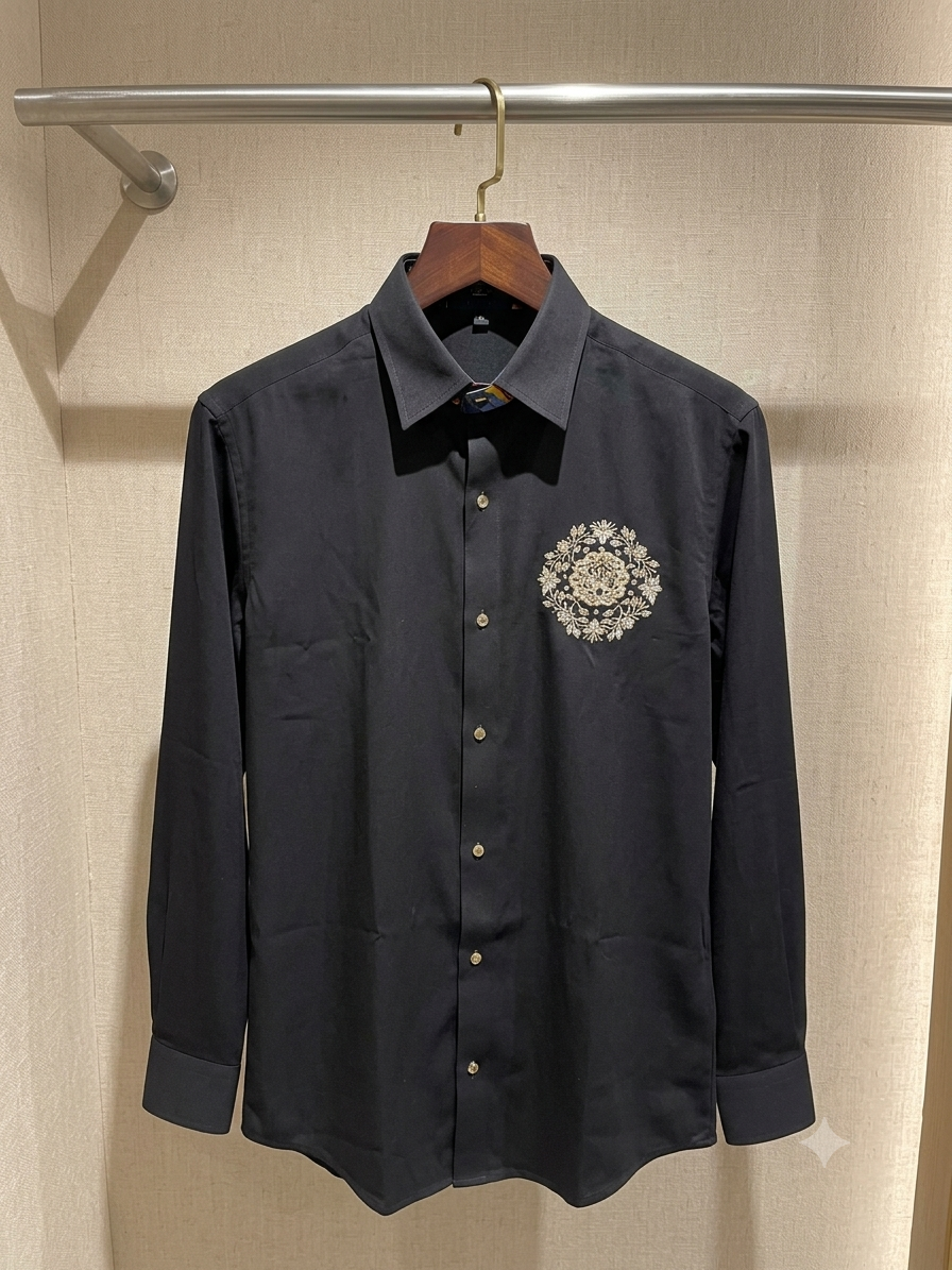 Aquarius Black Colour Golden Stone Flower Deer Print Premium Quality Japanese Shirt 991408-A