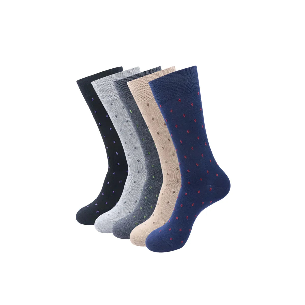 BALENZIA MEN'S POLKA PATTERN COTTON CREW LENGTH SOCKS-(PACK OF 5 PAIRS/1U)-(MULTICOLOUR)