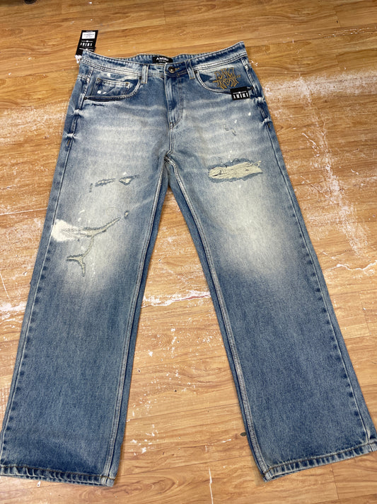 IMR AMI Faded Blue Colour Premium Quality Rugged Straight Loose Fit Men’s Jeans KFN875