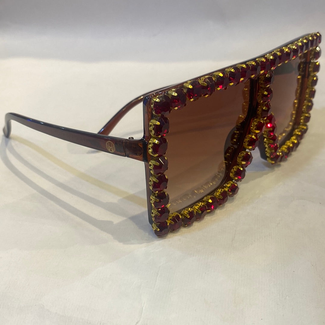 MAH Brown Frame Brown Shade Crystal Rhinestone Sunglass