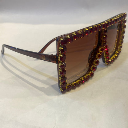 MAH Brown Frame Brown Shade Crystal Rhinestone Sunglass