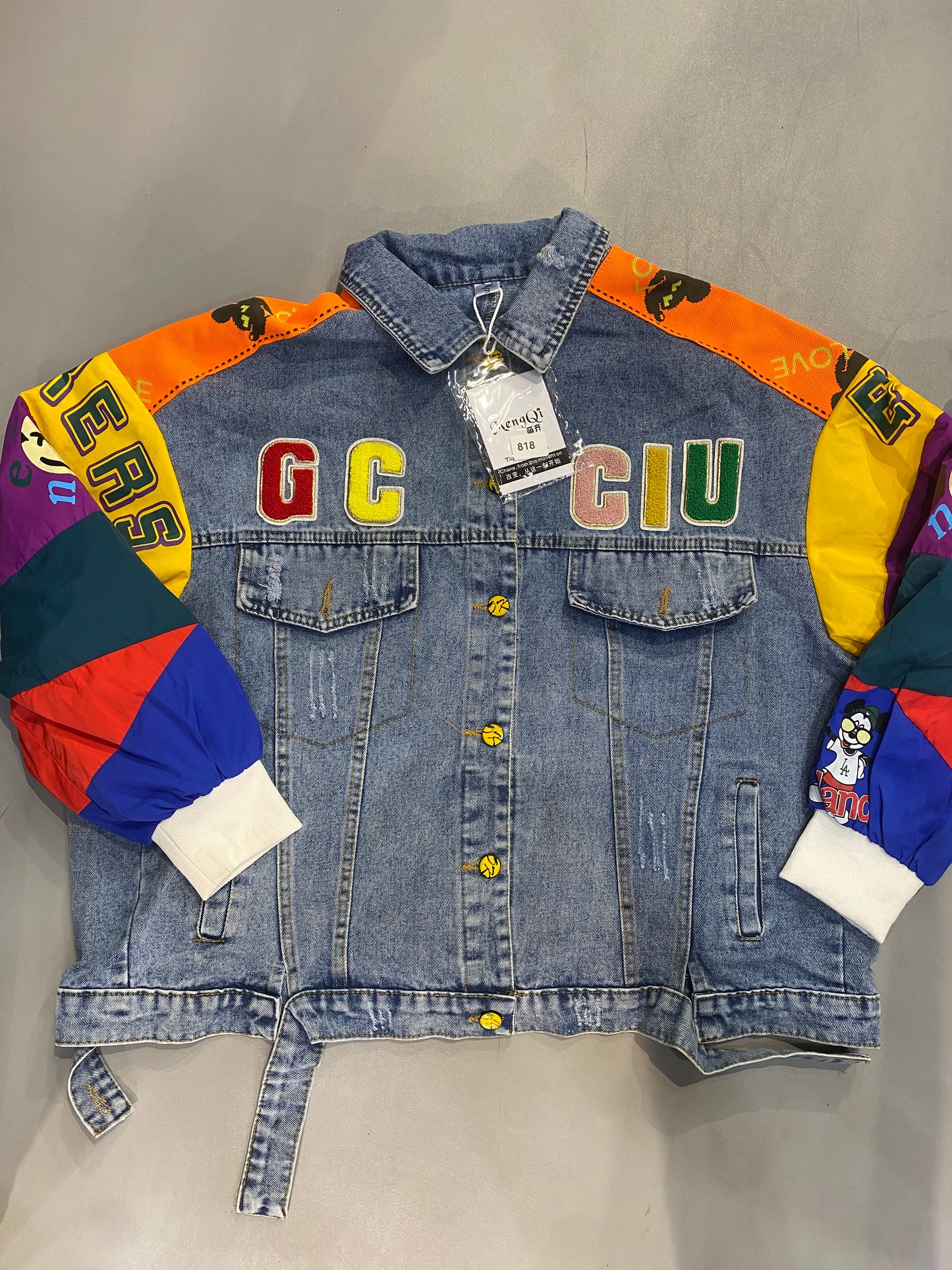 GCCIU Blue With Multi Colour Premium Quality Imported Free Size Unisex Denim Jacket 818