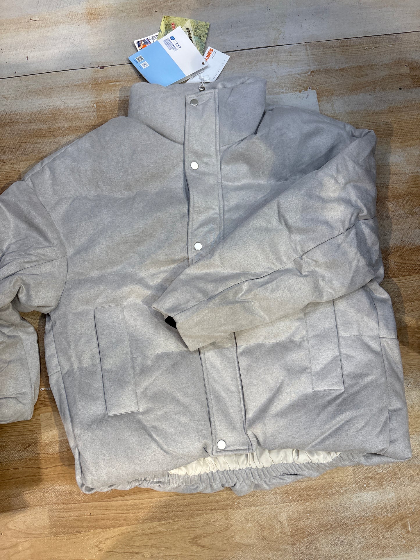LIGHT GREY Suede Korean Style Zipp With Titch Button Premium Heavy Quality Puffer Jacket 24820