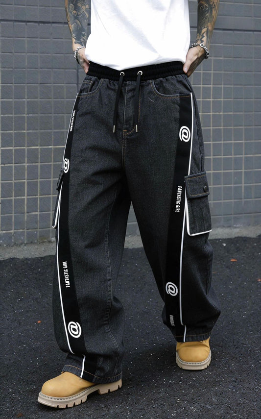 Dute De Sherji Black Colour Black White Stripe Fantastic Girl 5 Pocket Denim Cargo 990335