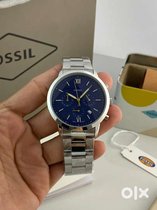 Sof Silver Chain Blue Golden Dial Chronograph Working Men Watch 989296