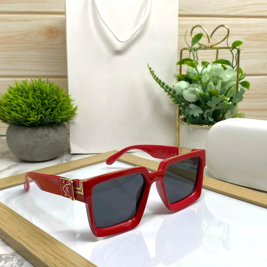 UOL Red Frame Black Shade Premium Quality Unisex Sunglass Z1940E 99L 58 17 145