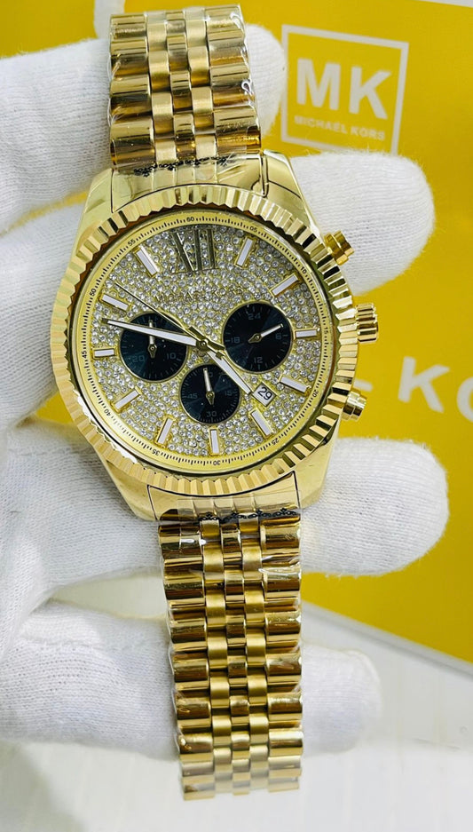Cim Golden Chain Golden Studded Dial Men’s Chrono Wokring Watch 989592