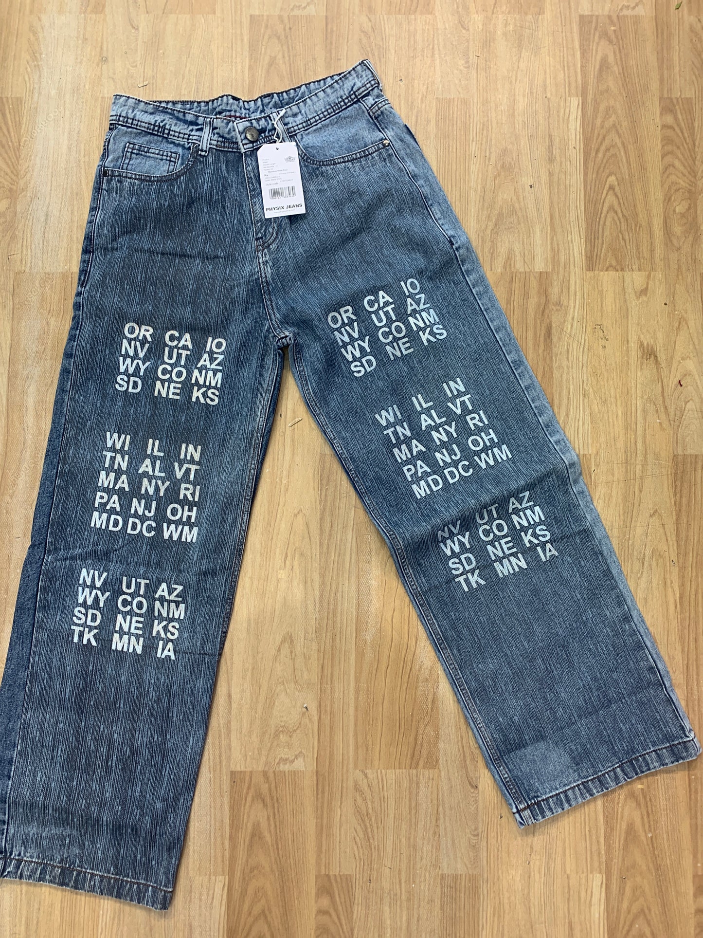 PHYSIX Blue Colour Brown Line Jeans Alphabet   Straight Fit H9084