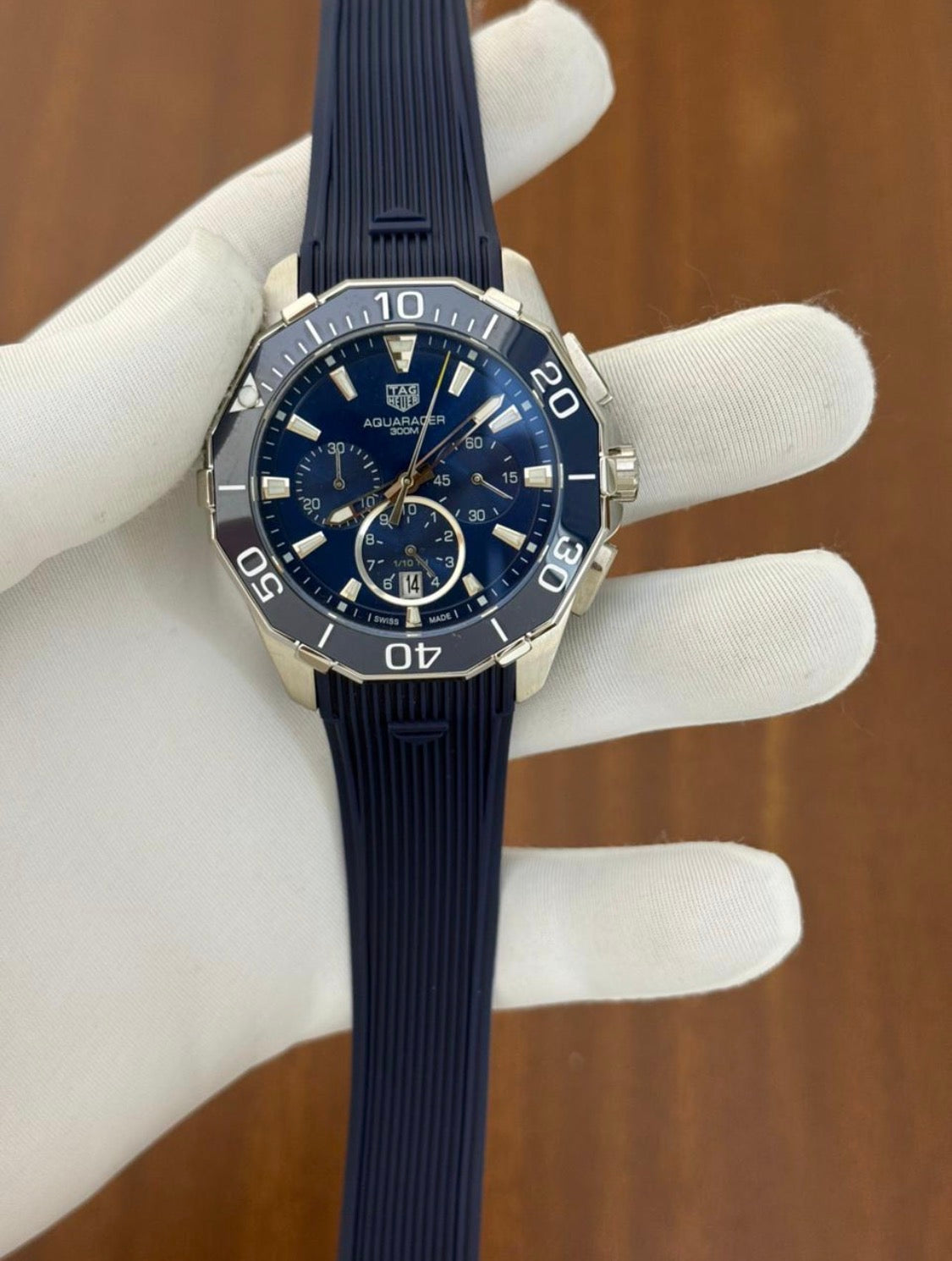 Gat Black Slicon Strap Black Ring Blue Dial Chronograph Working Men Watch 990898