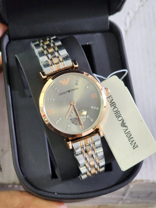 Mra Silver Copper Chain Grey Stud Chrono Dial Ladies Watch 401802