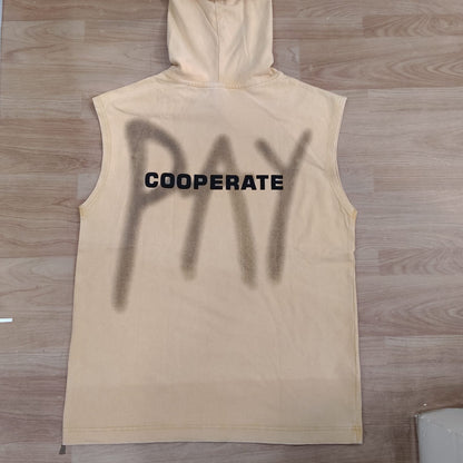 OUTLIER Yellow Colour Back Print Premium Quality Sleeveless With Hood T-Shirt OL 462