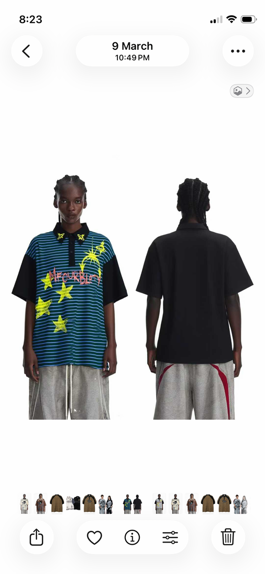 M Four Green Sky blue Stripe Yellow Red Colour Print Baggy Look T-Shirt 26SS-046