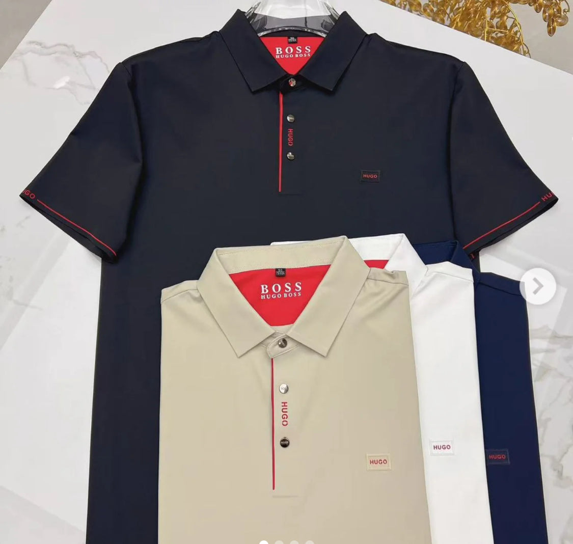 GUH BOSS White Red Colour Half Sleeve Men’s Collar TShirt 2718