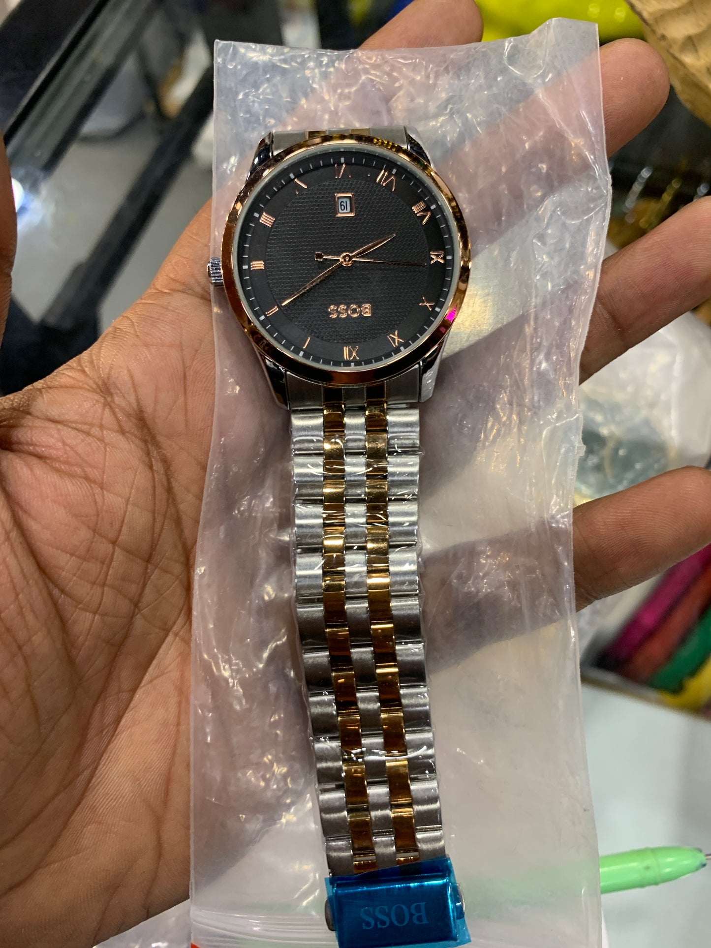SOB BOS Silver Copper Chain Black Dial Date Working Men’s Watch 990763