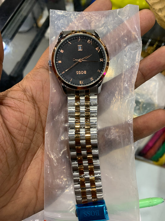 SOB BOS Silver Copper Chain Black Dial Date Working Men’s Watch 990763