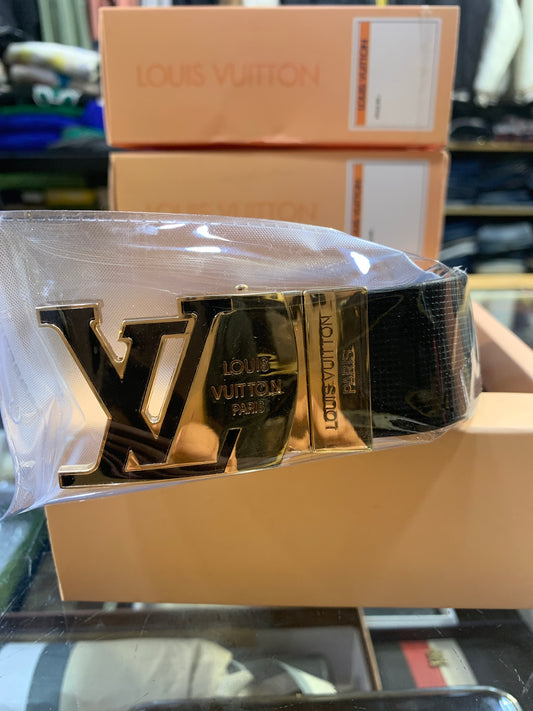 UOL LOU Black Golden Buckle Black Brown Double Side Strap Unisex Belt 989887