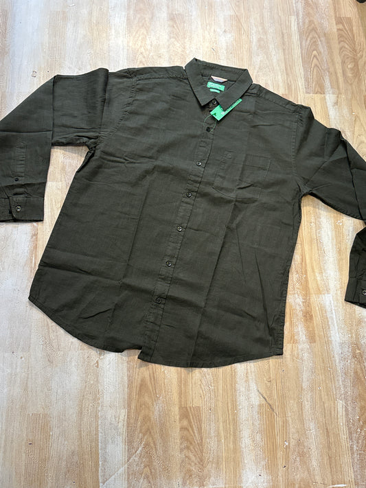 Ben Neb Olive Green Colour Pocket Full Sleeve Linen Shirt 8905801414167