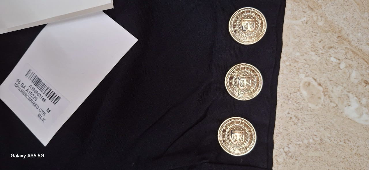 Bal Lab Black Colour Gold Chain Print Shoulder Gold Button Round Neck 13273