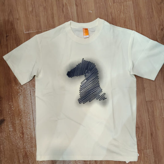 OUTLIER Cream Colour Horse Print Premium Quality Round Neck T-Shirt OL 457