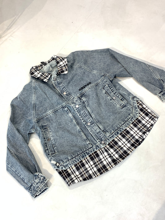 MC Chersa HKYSAWC-DNNEE Blue Colour Black White Check Coller Denim Jacket 2523