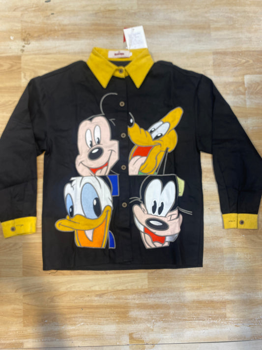 Mazakimyee Shirt Black Yellow Collar Anime Print R014