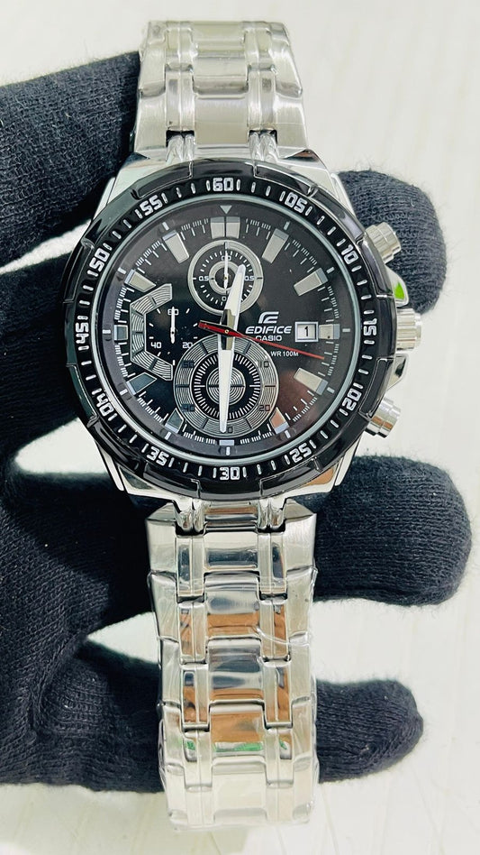 Ide Silver Chain Black Dial Chrono Watch For Men 988981