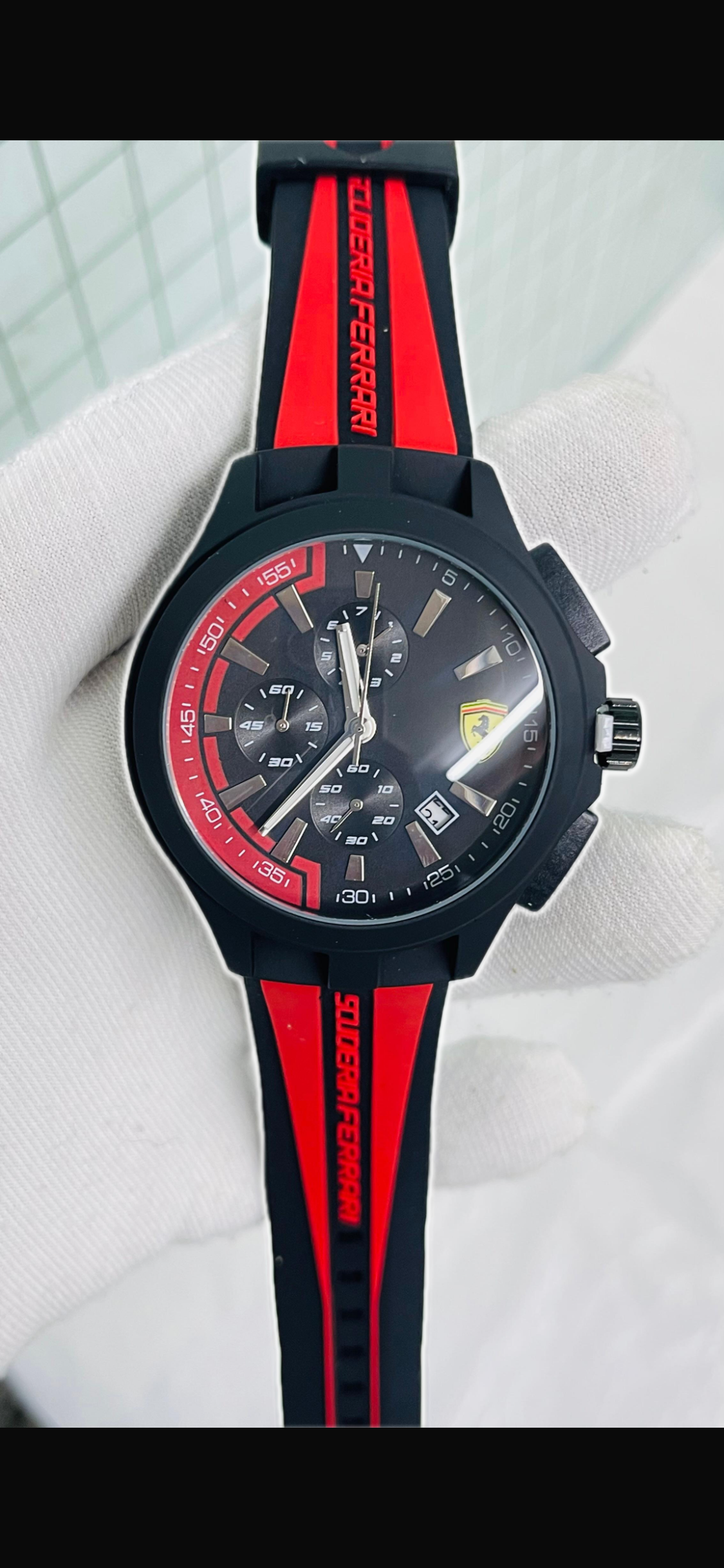 REF Black Red Silicone Strap Black Dial Men’s Watch 988418