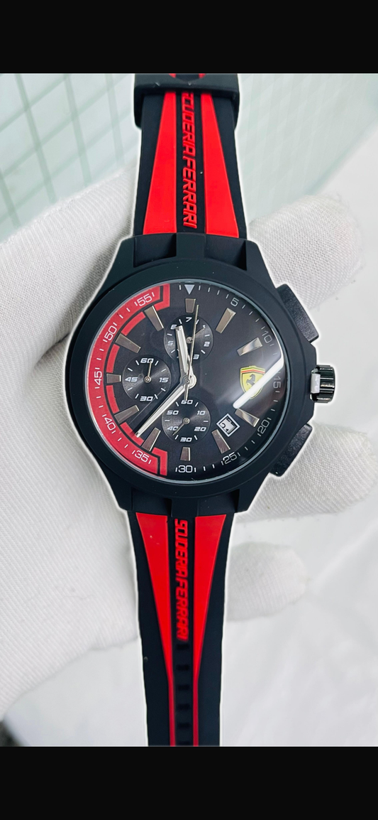 REF Black Red Silicone Strap Black Dial Men’s Watch 988418