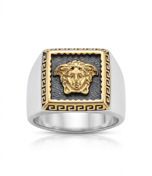 REV VER Golden Outline Stylish Silver Black Ring for Men 991099