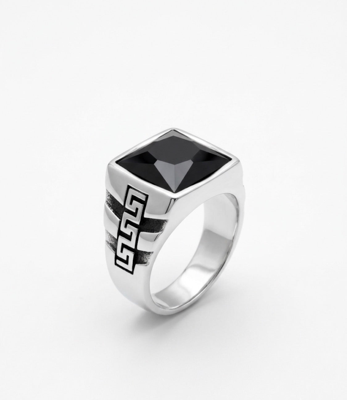 Silver Colour Black Stone Stylish Ring for Men 991100