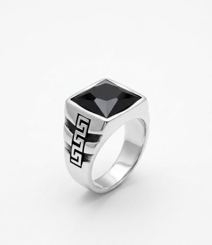 Silver Colour Black Stone Stylish Ring for Men 991100