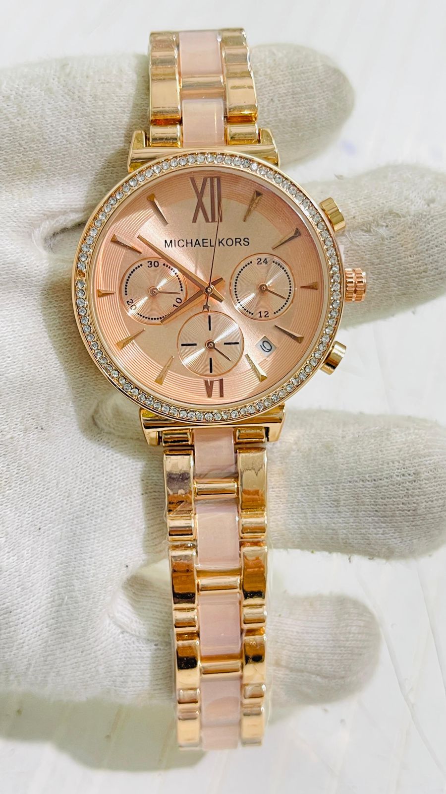 Cim Copper Pink Slim Chain Copper Dial Studed Ladies Watch 989367