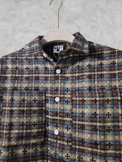 VOUGUE CHR Brown Beige Blue Check With Black Logo Print Premium Quality Men’s Shirt 990405