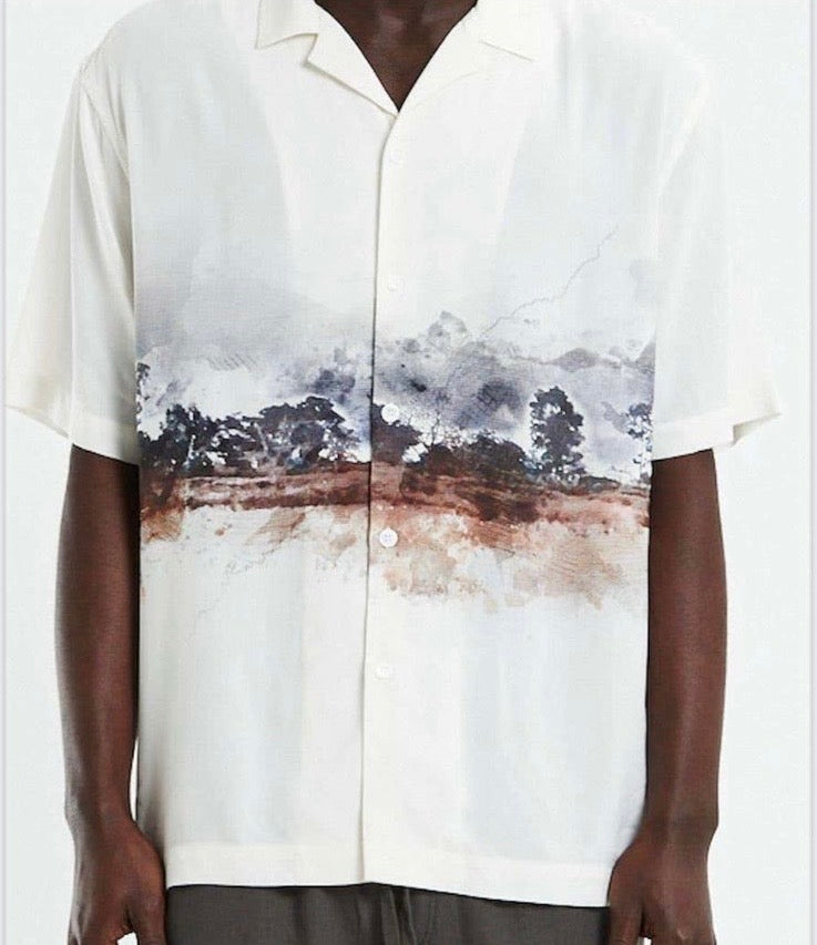 LDA White Colour Rust Grey Printed Half Sleeve Men’s Shirt 989612
