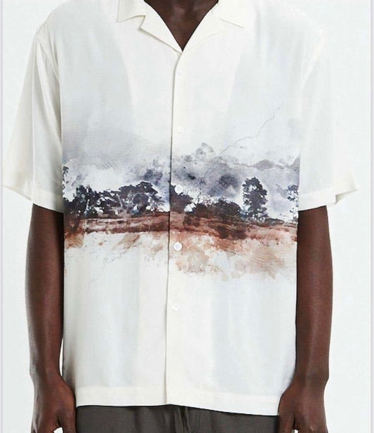 LDA White Colour Rust Grey Printed Half Sleeve Men’s Shirt 989612