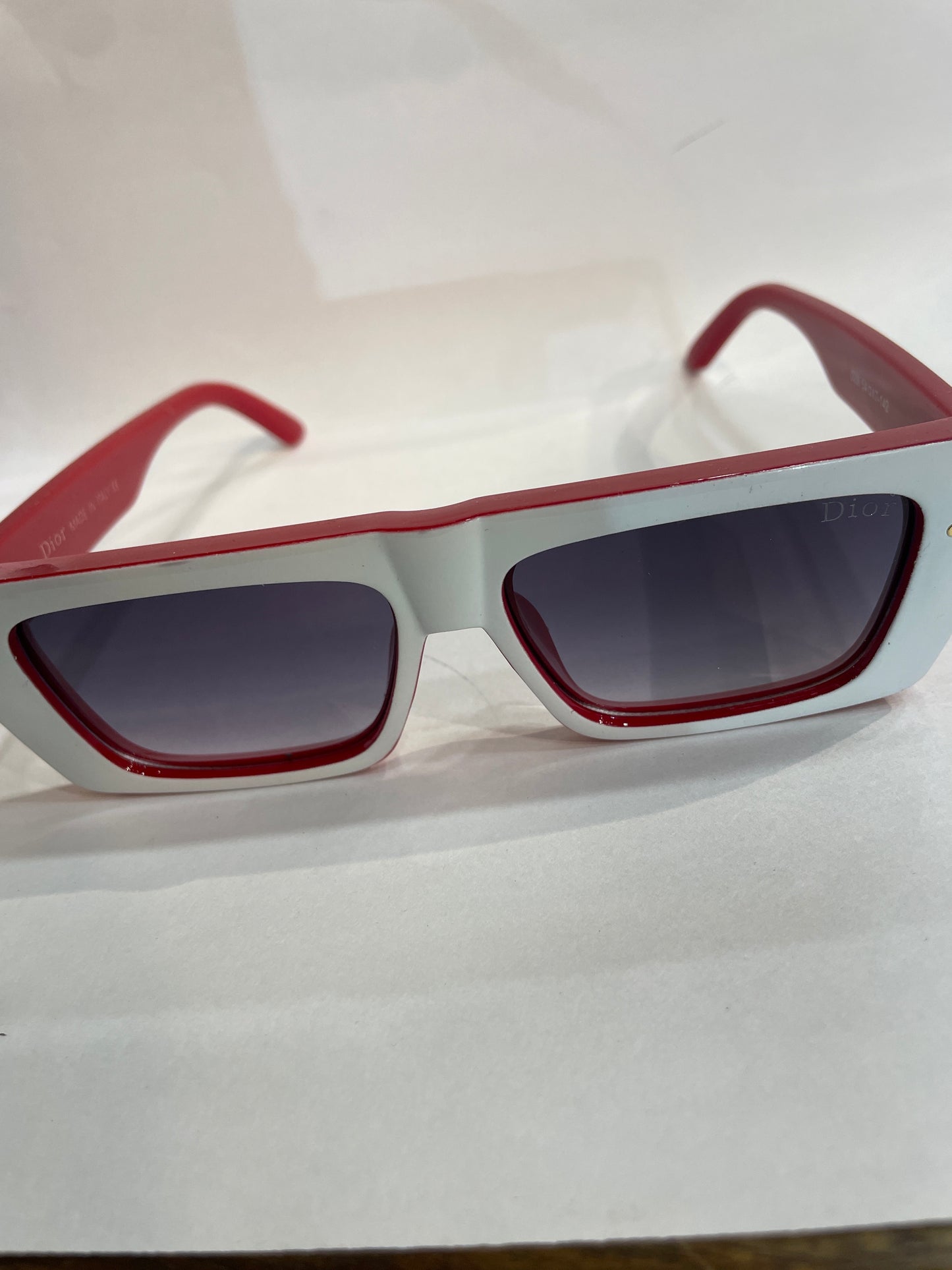 OID Glossy White Red Frame Black Shade Unisex Branded Sunglasses D29 54 17-142