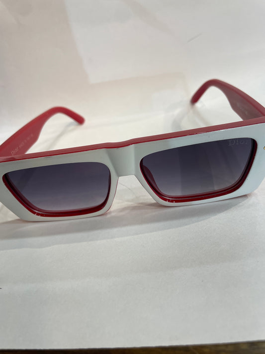 OID Glossy White Red Frame Black Shade Unisex Branded Sunglasses D29 54 17-142