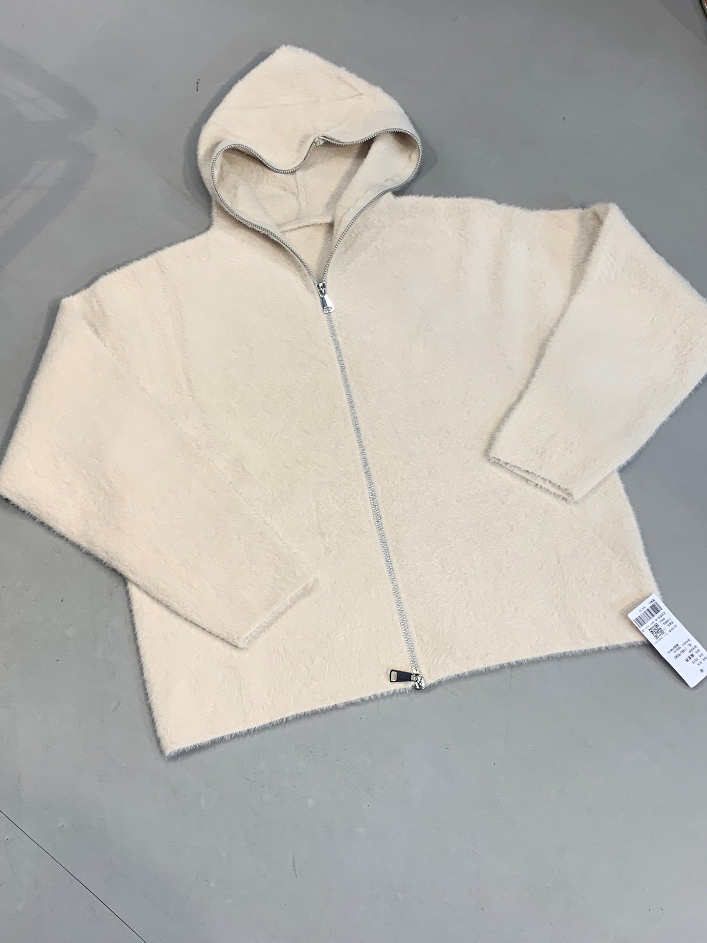 Beige Colour Wool Fleece Imported Hoodie Zipper 7019