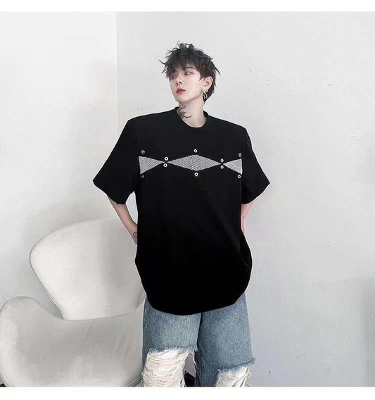 M-87 Studio Black Colour With Net Design Half sleeve Tshirt 2333