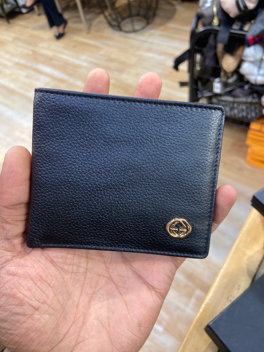 CUG GUC Black Colour Gold Logo Genuine Leather Men’s Wallet 989235