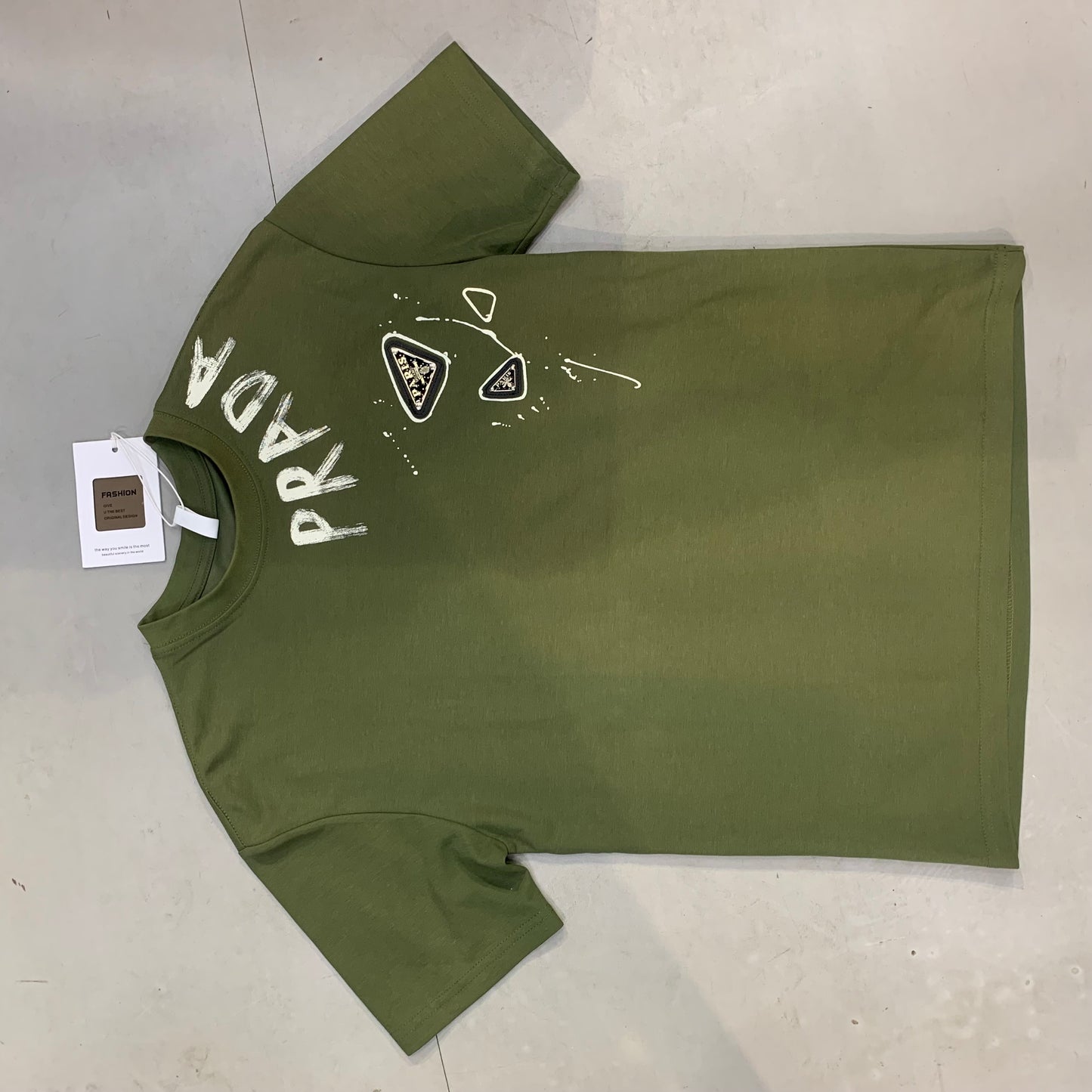ARP PRA Olive Colour White Paint With Metal Patch Imported Unisex Oversized T Shirt 118