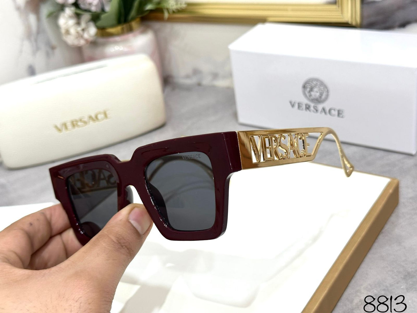 REV Maroon  Frame Golden Stick Black Shade Unisex Sunglass